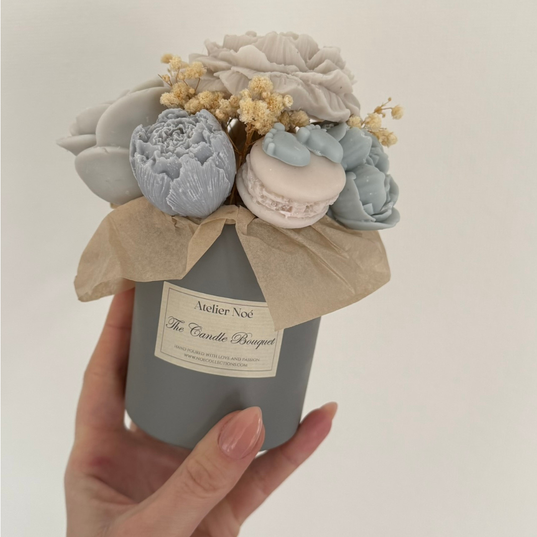 Kaarsenboeket met babythema