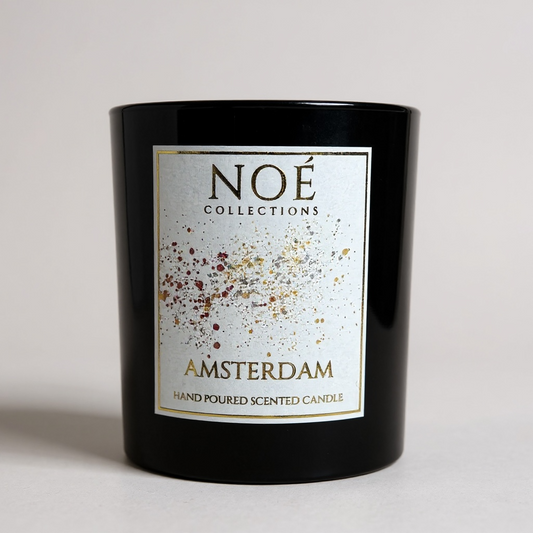 Geurkaars Amsterdam in zwart glas – luxe sojakaars